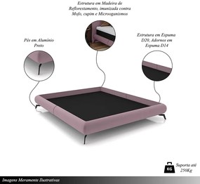 Cama King Size Avulsa Bezos Madeira Imunizada Pés em Aço Revestimento Veludo Rosê G91 - Gran Belo