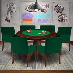 Mesa de Jogos Carteado Redonda Montreal Tampo Reversível Imbuia com 6 Cadeiras Vicenza Verde G36 G15 - Gran Belo