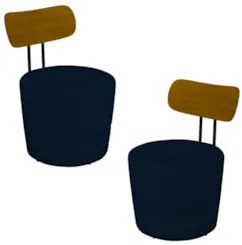 Kit 2 Poltronas Decorativas Redondas 53cm Le Moon Z32 Veludo Azul Mari