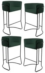 Kit 4 Banquetas Decorativas Base Aço Preto Betina Veludo C-303 Verde M