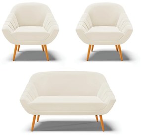 Kit 01 Namoradeira 02 Lugares e 02 Poltronas Giovana Veludo Pés Palito Castanho - D'Rossi - Bege