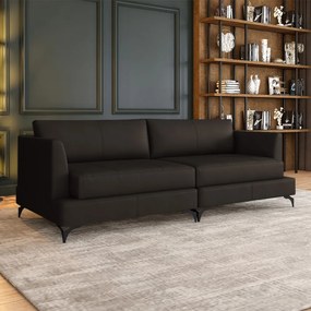 Sofá Living Bipartido 250cm Indonésia Pés de Ferro Couro Marrom G52 - Gran Belo