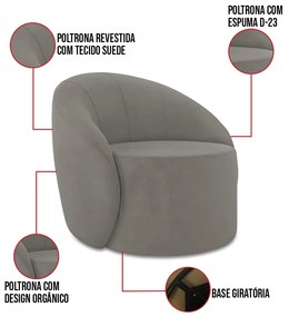 Sofá 3 Lugares Orgânico 180cm Morgan e Poltrona Lua Suede D03 - D'Rossi - Grafite