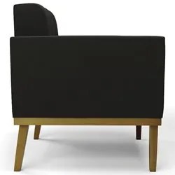 Sofá Namoradeira e 2 Poltronas Base Madeira Castanho Ana Suede Preto -