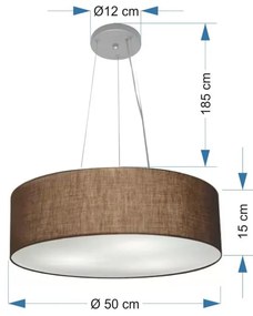 Lustre Pendente Cilíndrico Vivare Md-4134 Cúpula em Tecido 50x15cm - Bivolt