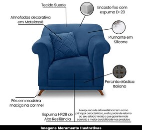 Poltrona Decorativa com 1 Almofada Armstrong Suede Azul Marinho G63 - Gran Belo