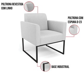 Kit 2 Poltronas Base Industrial Preto Marisa Linho - A05 Cinza