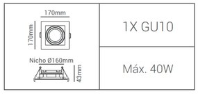 Spot De Embutir Quadrado Recuado 17X17X4,4Cm 1 X Ar111 - Branco | Opus...