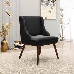 Cadeira de Jantar Liz Suede Base Fixa Madeira com Pés Palito Tabaco D03 - D'Rossi - Preto
