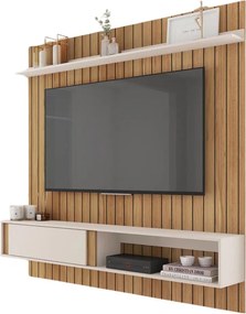 Painel TV 75 Pol 180cm Bancada Suspensa Ripado Eluni C01 - D'Rossi - Buriti/Off White