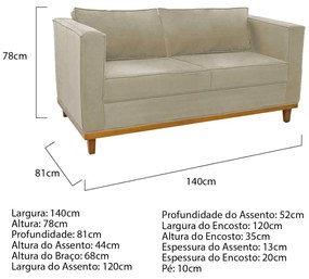 Sofá 2 Lugares Europa Linho Bege ADJ Decor