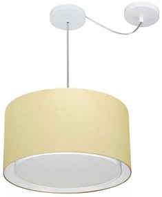 Lustre Pendente Cilíndrico Com Desvio Md-4310 Cúpula em Tecido 40x25cm Algodão Crú - Bivolt