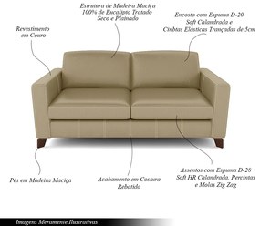 Sofá Sala de Estar Living 3 Lugares 240cm Presley Pés Madeira Couro Bege G52 - Gran Belo