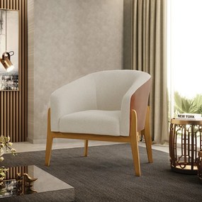 Poltrona Decorativa Base Madeira Stella PU Nozes/Bouclê D03 - D'Rossi - Bege