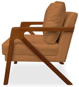 Poltrona Decorativa Amber Base De Madeira Veludo Telha