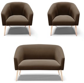 Namoradeira e 2 Poltronas Pé Palito Natural Stella Suede D03 - D'Rossi - Marrom