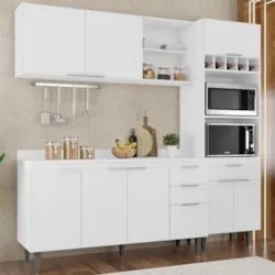 Armário de Cozinha Com Tampo CP02 210cm Pérola Branco Z34     - Mpozen
