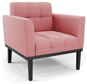Poltrona Decorativa Karen Pés Fixo em Madeira Preto Suede Rose G19 - Gran Belo