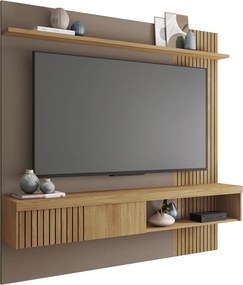Painel Selina Ripado 180cm para TV até 65 com Porta de Correr e Prateleira MDP Buriti/Fendi G11 - Gran Belo