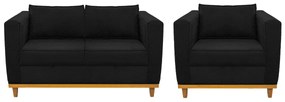 Kit Sofá 2 Lugares e Poltrona Europa Corano Preto ADJ Decor