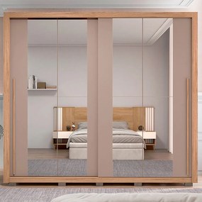 Guarda Roupa Lorian 245cm  2 Portas de Correr com 2 Espelhos e 4 Gavetas MDF Buriti/Fendi G11 - Gran Belo