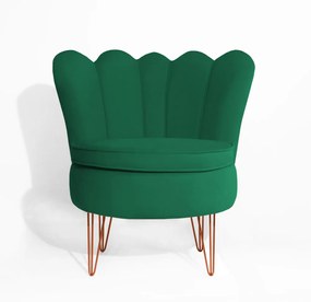 Conjunto 2 Poltrona Dália com 2 Puff Chloe Pés Hairpin Legs Bronze Veludo Verde Bandeira