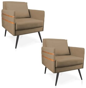 Kit 02 Poltronas Mari Suede Pés Palito de Ferro Marrom D03 - D'Rossi - Marrom Rato