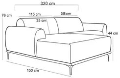 Sofá 320cm 5 Lugares com Chaise Esquerdo Pés Gold Molino C-278 Veludo