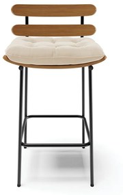 Kit 04 Banquetas Costela Suede Bege Base Metálica Preto - D'Rossi