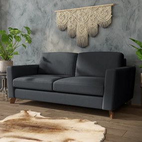 Sofá Sala de Estar Living 3 Lugares 240cm Presley Pés Madeira Linho Cinza Escuro G52 - Gran Belo