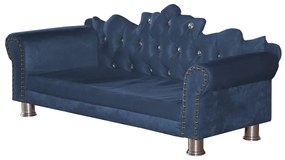 Mini Divã Sofá Realeza Cama Pet para Cães ou Gatos Elegante Suede Azul Marinho