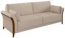 Sofá Living 3 Lugares 222cm Pés Madeira Roya Z32 Linho Cru - Mpozenato