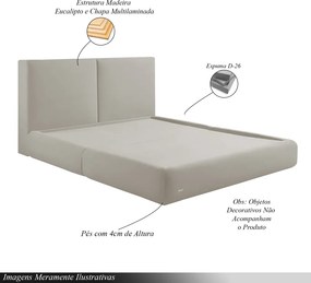 Cama com Cabeceira Elva King Base no Chão Veludo Luxo Off White G92 - Gran Belo