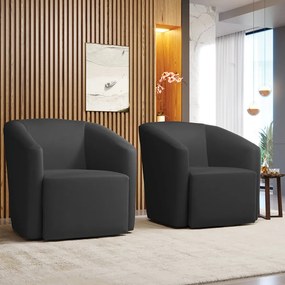 Poltrona Decorativa Base Giratória Kit 2 Stella Max Sintético Preto D03 - D'Rossi