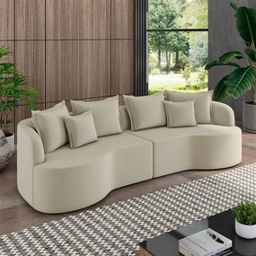 Sofá Living Decorativo Salinas 4 Lugares com Almofadas 290cm Modulado Veludo Bege G33- Gran Belo
