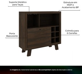 Adega Bar Grande para Sala de Estar Decorativa AD5002 MDP Rustico G69 - Gran Belo