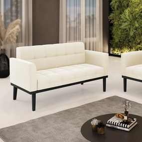 Poltrona Namoradeira Decorativa Karen Pés Fixo em Madeira Preto Veludo Bege G19 - Gran Belo