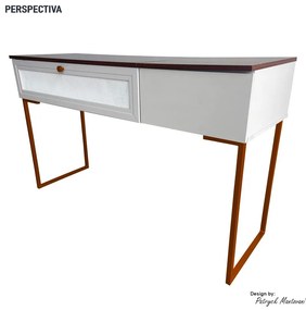 Penteadeira Escrivaninha Iron 136cm com Pés de Metal Imbuia/Bege/Cobre - Vizzato - Bege