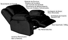 Poltrona do Papai Reclinável Manual Magnum Veludo Preto G23 - Gran Belo