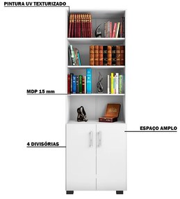 Estante de Livros para Escritório Home Office Portas Pequenas Alf Branco Texturizado G47 - Gran Belo