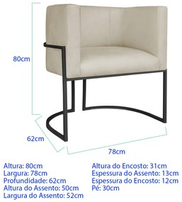 Poltrona Dália Luxo Moderna Estofada Design Sofisticado com Base de Ferro Preto Suede