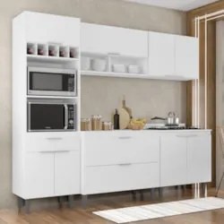 Armário de Cozinha Com Tampo CP05 240cm Pérola Branco Z34     - Mpozen