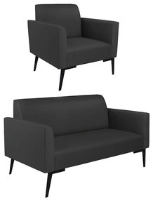 Sofá Namoradeira com Poltrona Pés Villach Marisa Corino D03 - DRossi - Preto