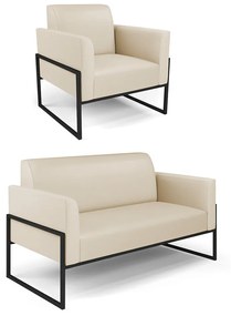 Sofá Namoradeira com Poltrona Base Industrial Alta Preto Marisa Corino D03 - D'Rossi - Bege