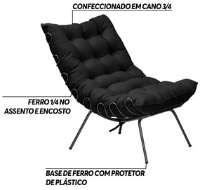 Poltrona Decorativa Sala de Estar Abel Base de Ferro Veludo Preto G41 - Gran Belo