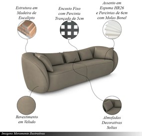 Sofá Bipartido Sala de Estar Diamond 292cm com Almofadas Soltas Veludo Marrom G52 - Gran Belo