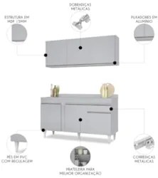 Armário Cozinha e Balcão Com Tampo 150cm Dakota Cinza Claro - Lumil