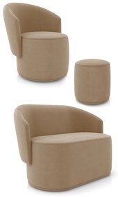 Sofá Namoradeira com Poltrona e Puff Orgânico Sala Malu Suede M11 - D'Rossi - Marrom Rato