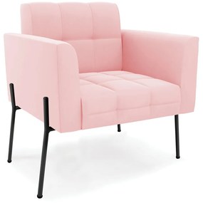 Poltrona Pé de Ferro Preto para Sala Elisa Suede - D'Rossi - Rosa Bebê