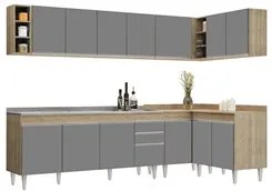 Armário de Cozinha Modulado de Canto 7 Peças CP36 com Pia Inox Castanh
